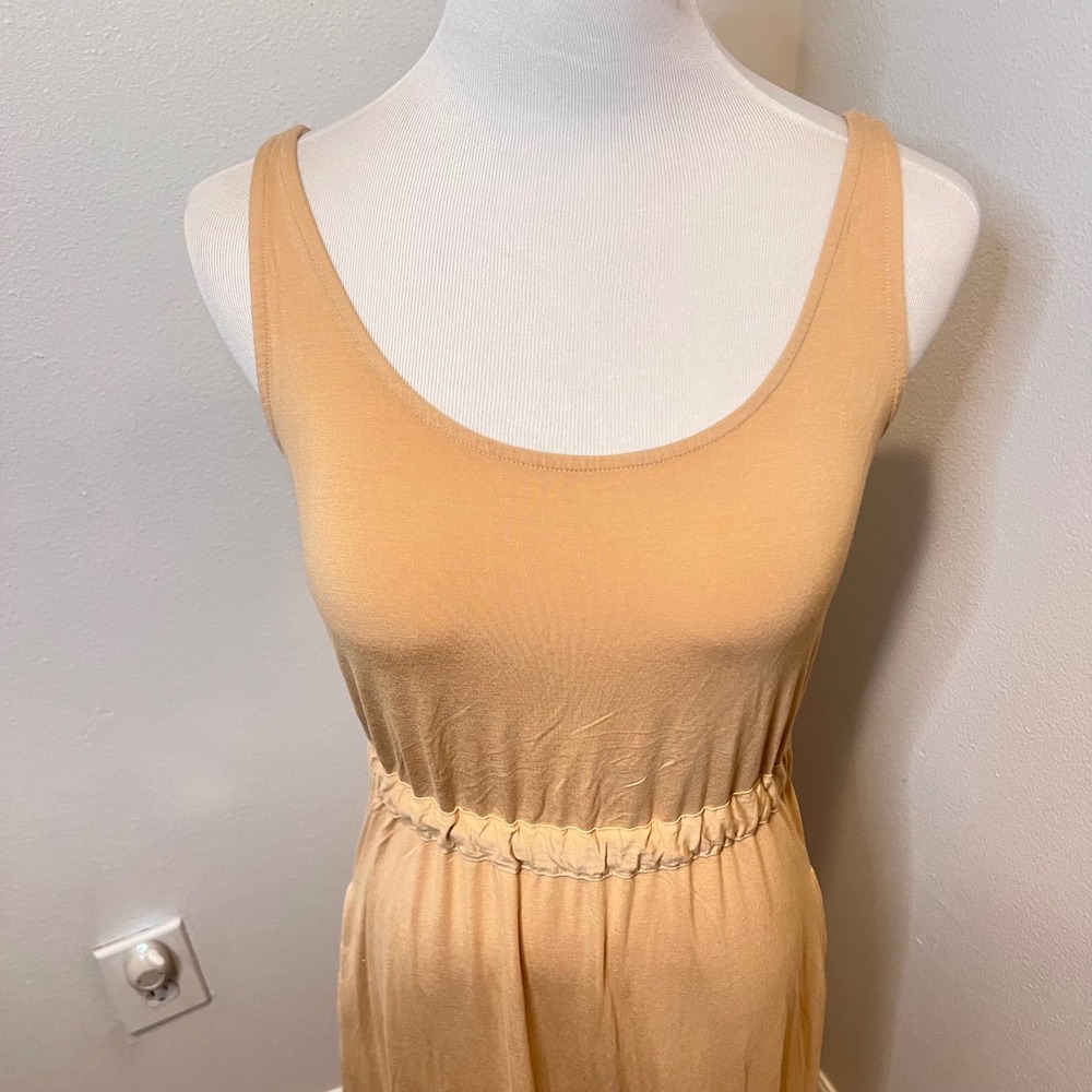 CREMEUX Women's Tan Sleeveless Maxi Dress Flowy Elastic‎ Waist Tie Back Size S